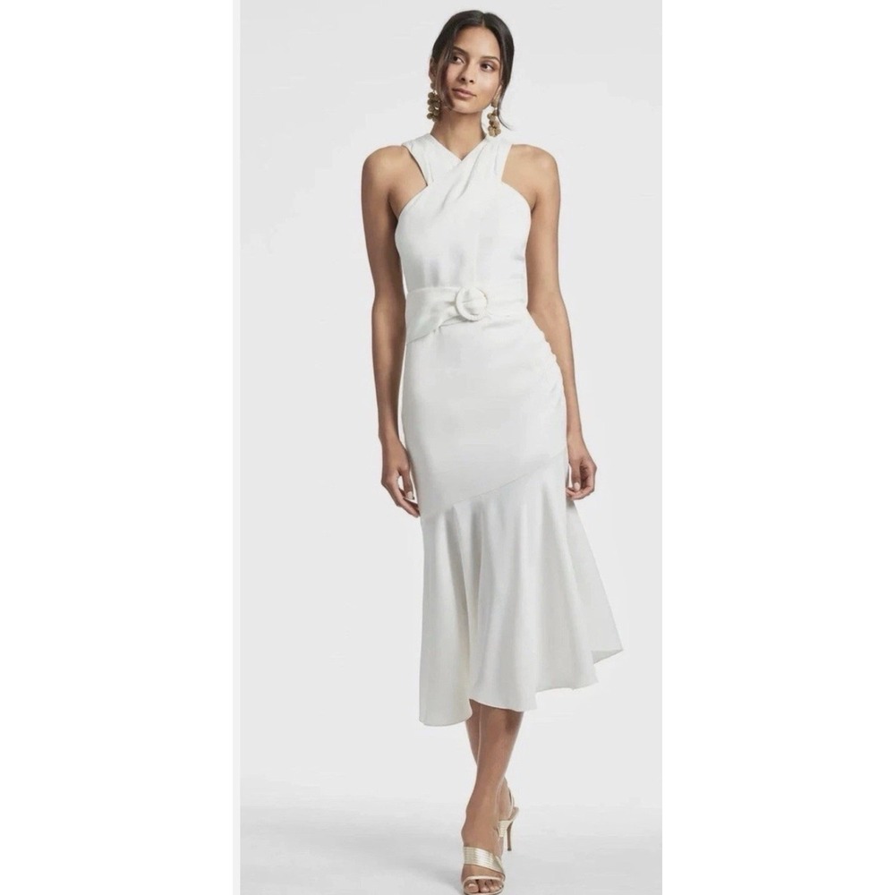 Sachin & Babi Size 0 Naomi Cross Neck Asymmetric Dress Ivory **NO BELT**